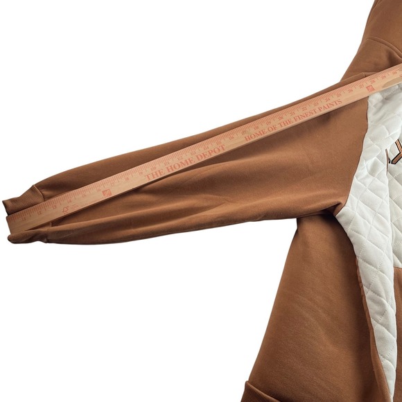 MCM XXXII Quilted 2 Pc Zip Up Hoodie Sweatshirt Jogger Pants Set Brown Cream 2XL - Picture 8 of 13